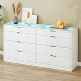 8 Drawer Dresser for Bedroom, White Dresser for Bedroom with LED, 55.1''W Chest of Drawers