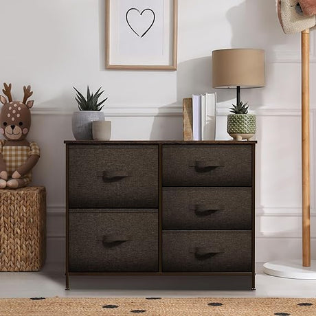 Dresser with 8 Faux Wood Drawers  Chest Organizer Unit with Steel Frame Wood