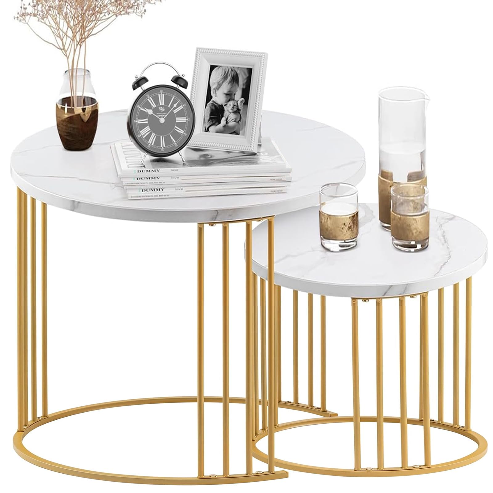 Nesting Coffee Table Set of 2, Round Table, Morden End Side Table Night Stand