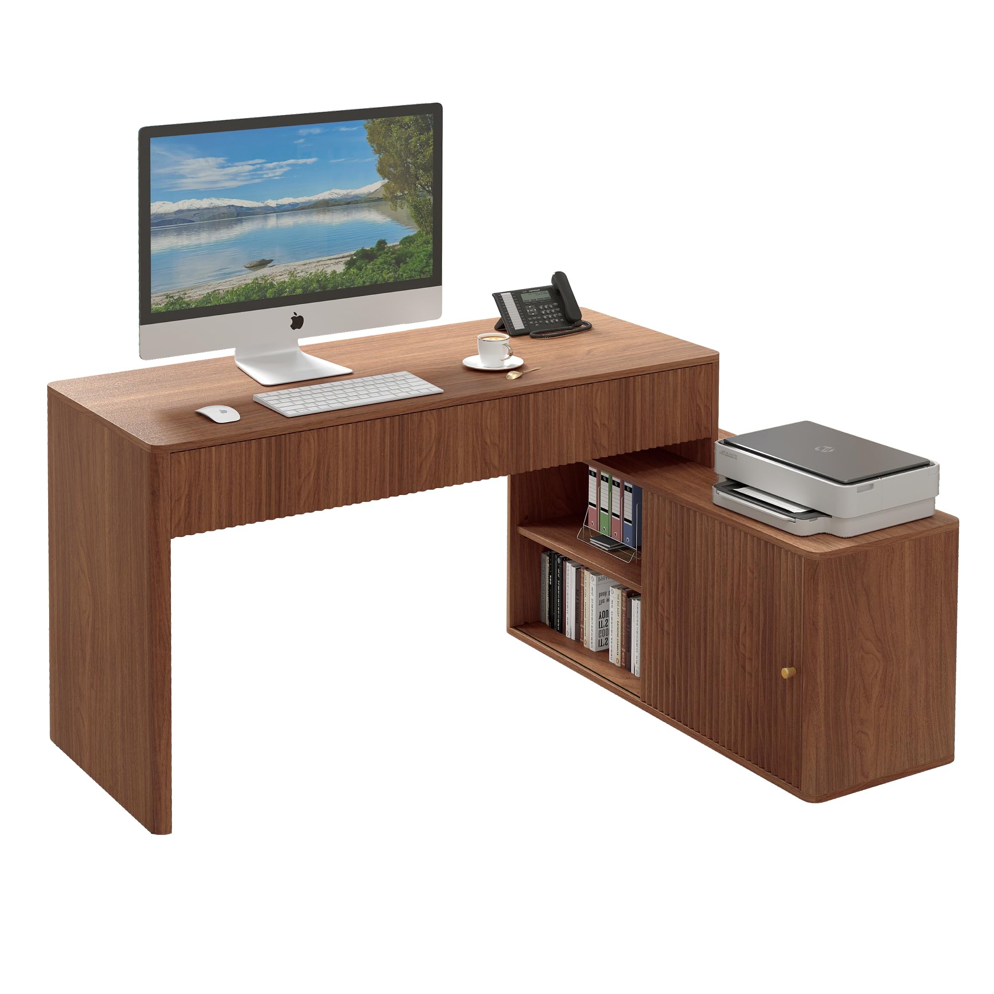 Computer PC Desk Table with Storage, Corner L Shaped Desk with Drawers, Home Office