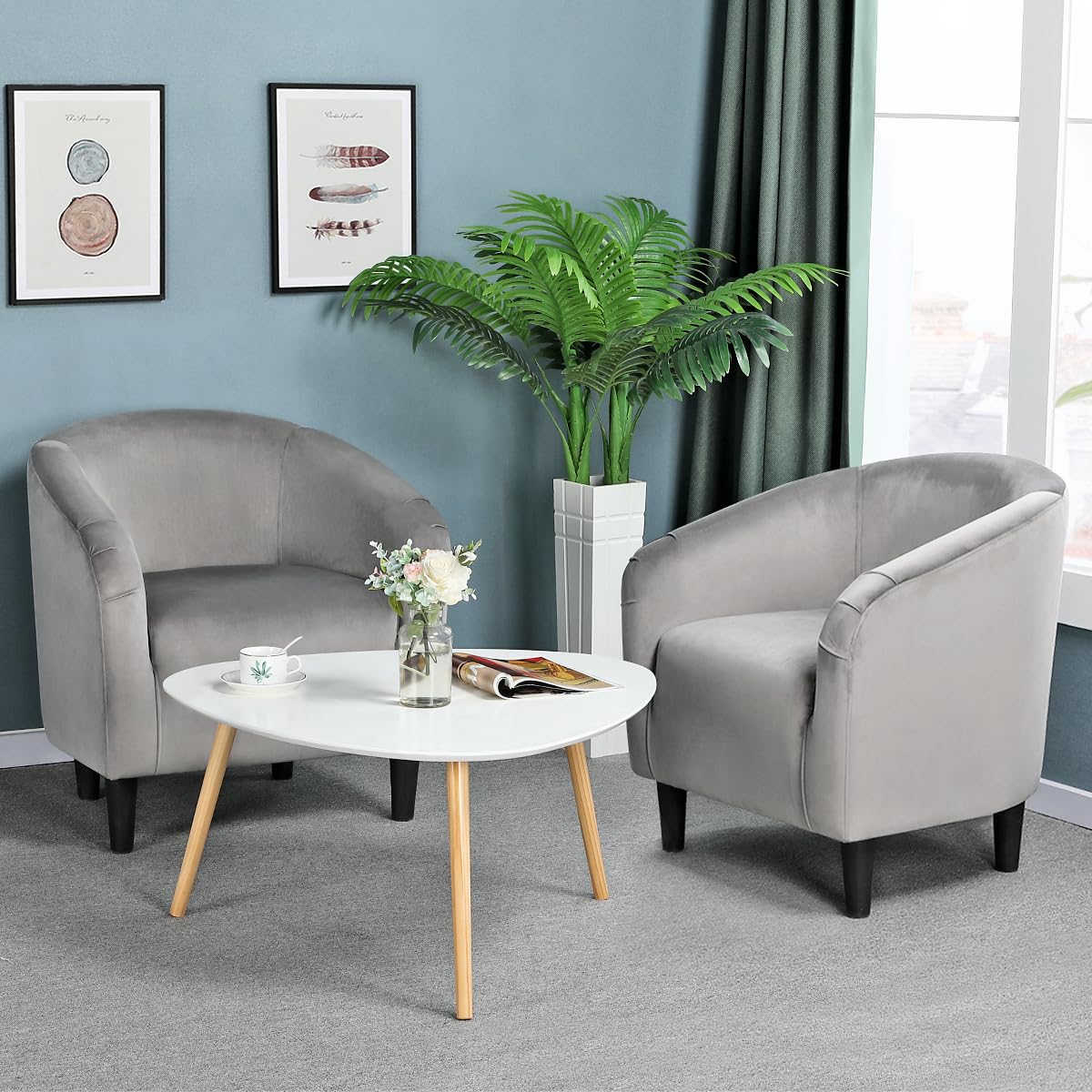 Living Room Chair, Velvet Accent Upholstered Barrel Sitting Chair with Armrest and Low