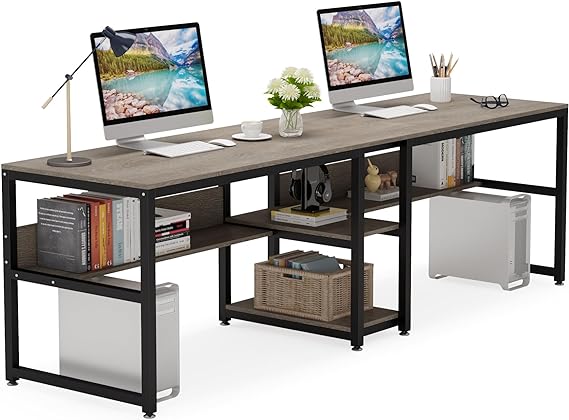 Two Person Desk with Bookshelf