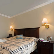 Swing Arm Wall Sconces, Plug-in Wall lamp,Bedroom Wall lamp ， White Fabric Shade