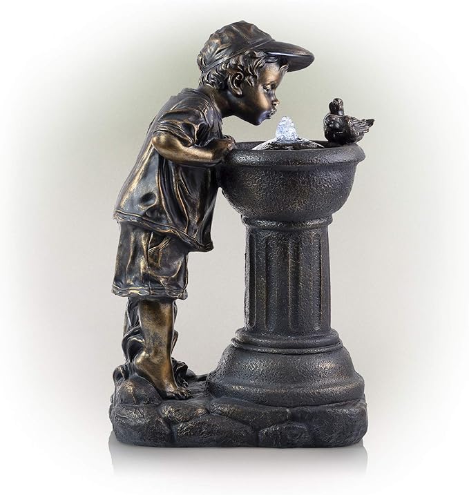 GXT472 27" Outdoor Floor Joyful Boy and Girl Drinking Water Fountain, Playful Garden