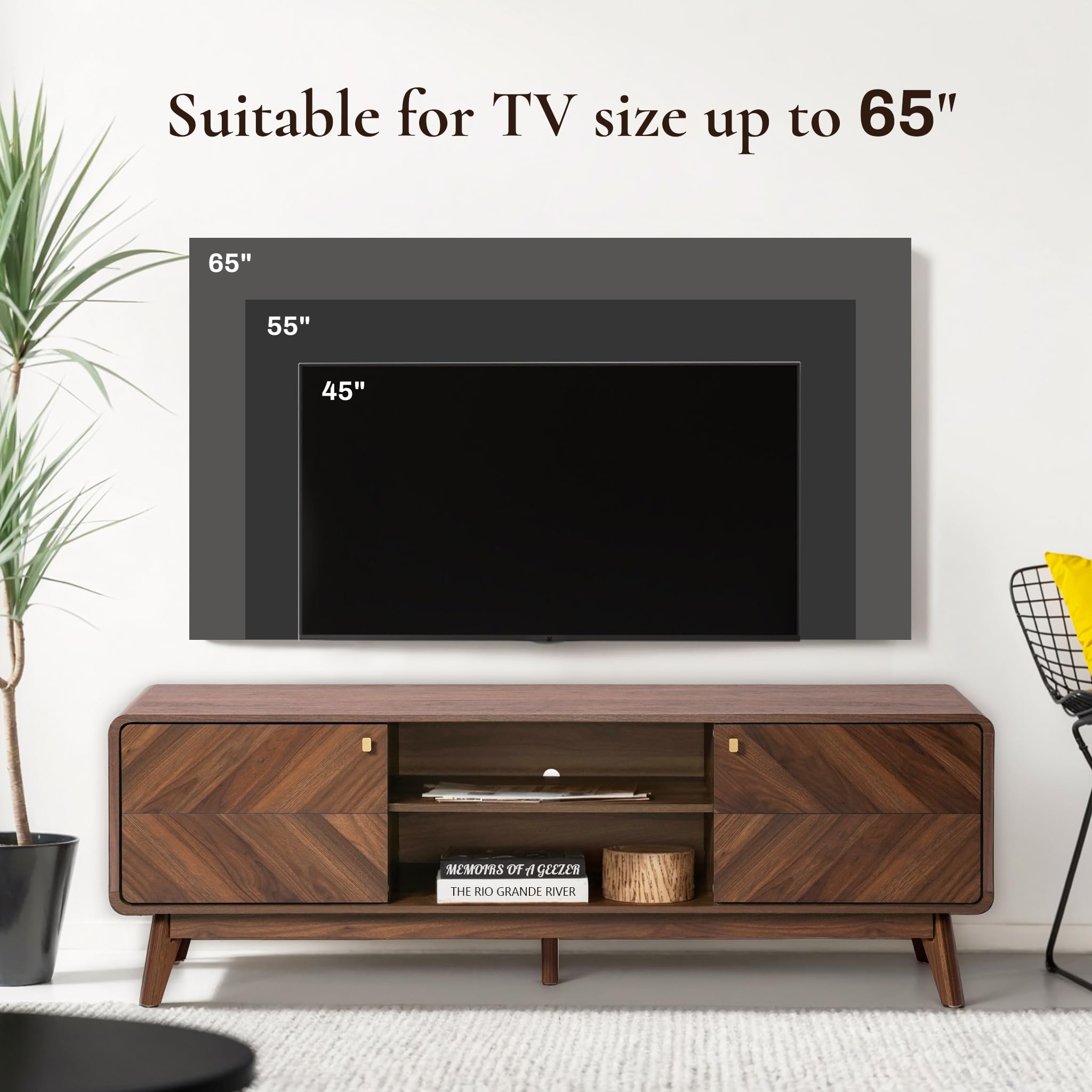 63" Mid Century Modern TV Stand for TVs up to 65"