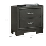 23 Inch Nightstand, 2 Drawers, Bracket Feet