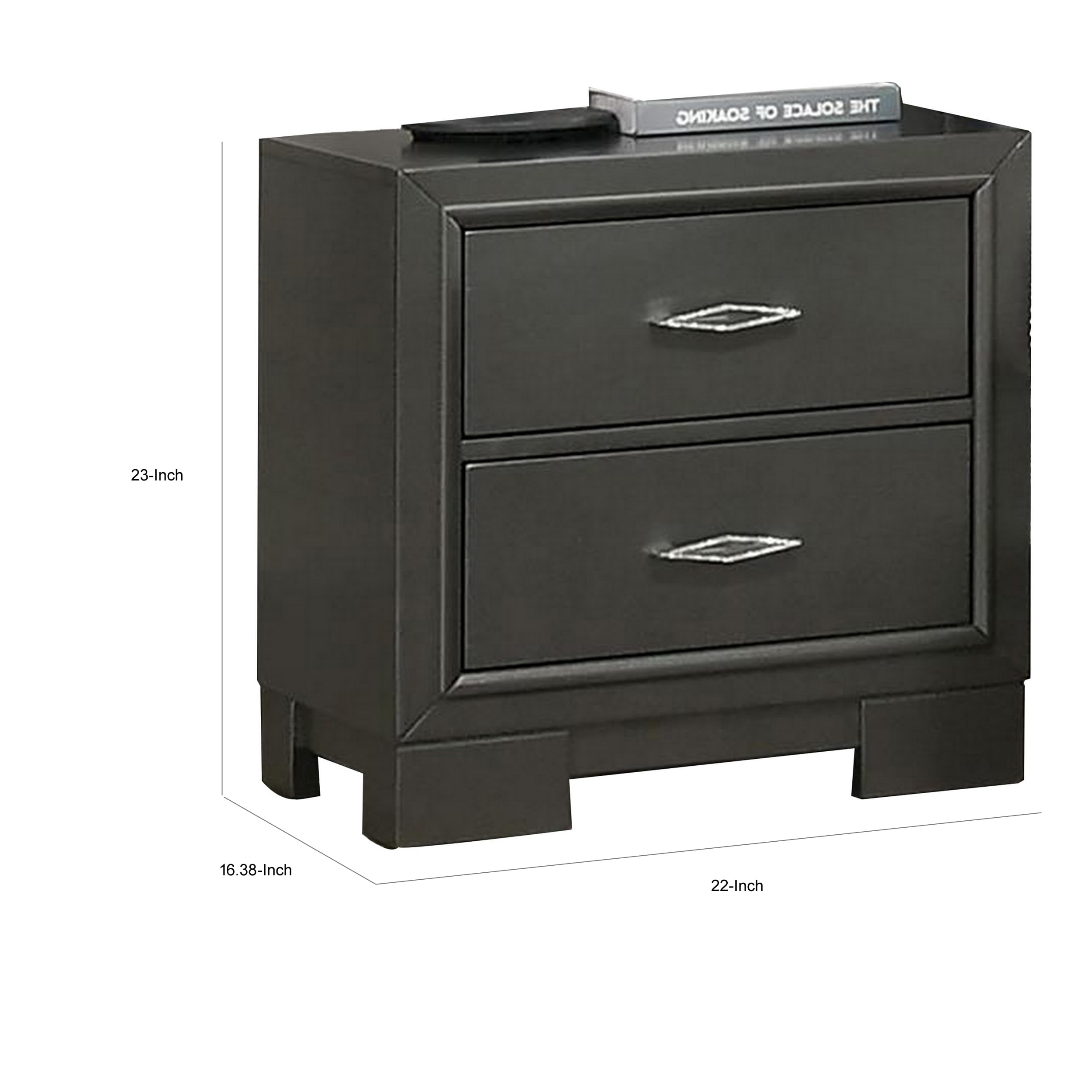23 Inch Nightstand, 2 Drawers, Bracket Feet