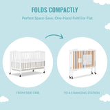 Full Size 2-in-1 Folding Stationary Side Crib In White, Locking Wheels, Folds Flat For Storage,