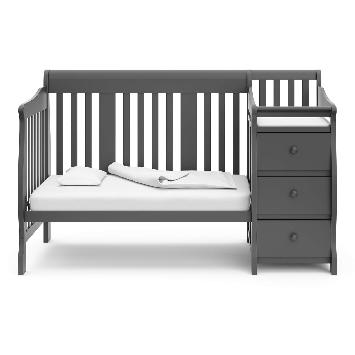 5-in-1 Convertible Crib and Changer (Gray) – Crib and Changing Table Combo with Drawer, Converts to Toddler Bed, Daybed and Full-Size Bed, Storage Drawer