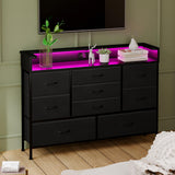 Black LED Dresser for Bedroom, Dresser with 9 Drawers and Charging Station