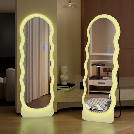 Full Length Mirror with RGB LED Lights, Full Body Lighted Mirror, 63x22 Free Standing Floor Mirror,