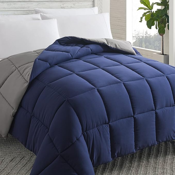 Down Alternative Comforter (Algiers Blue/Dark Grey, Full) - All Season Soft Quilted Full Size