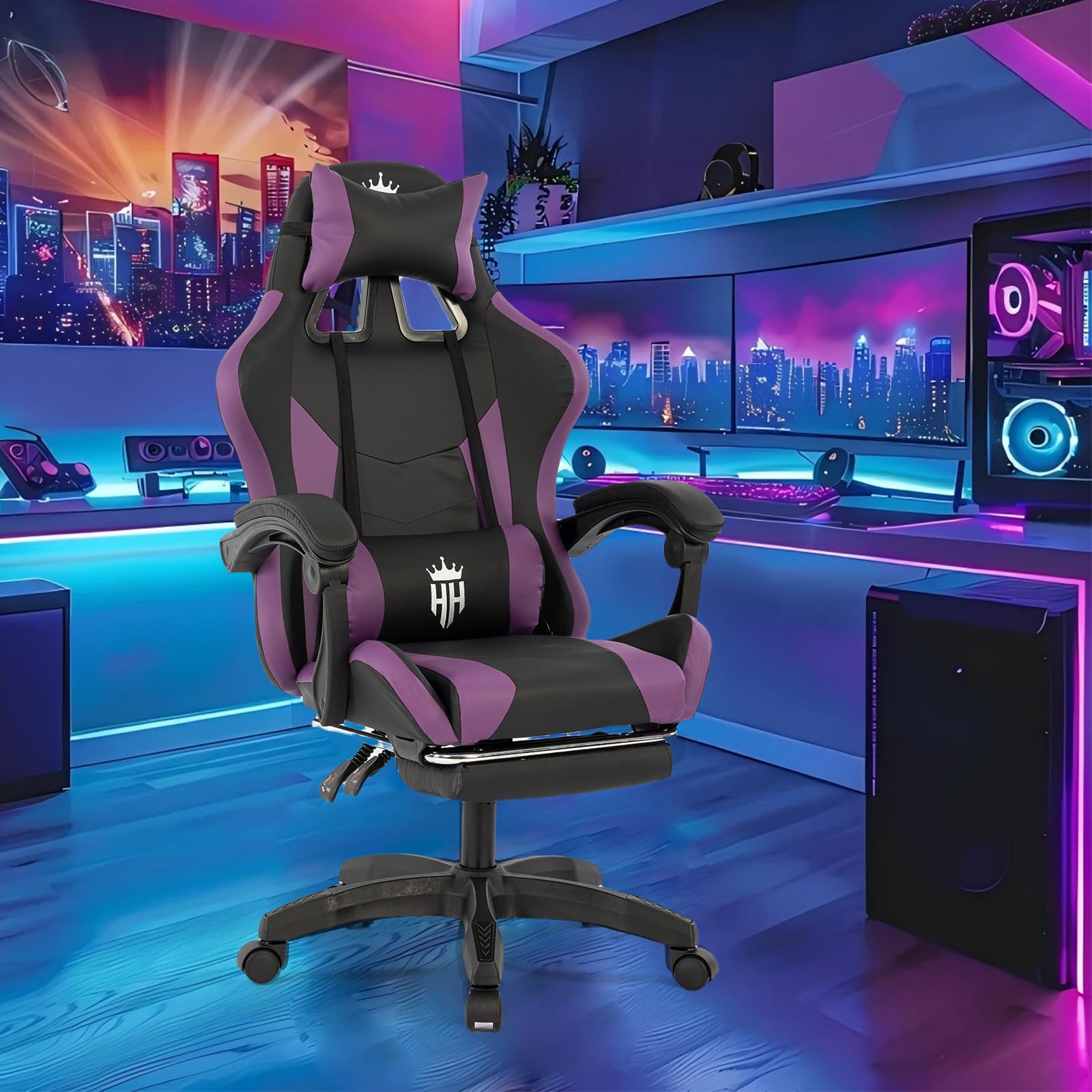 Ergonomic Gaming Chair with Footrest - Reclining Big and Tall Office Chair
