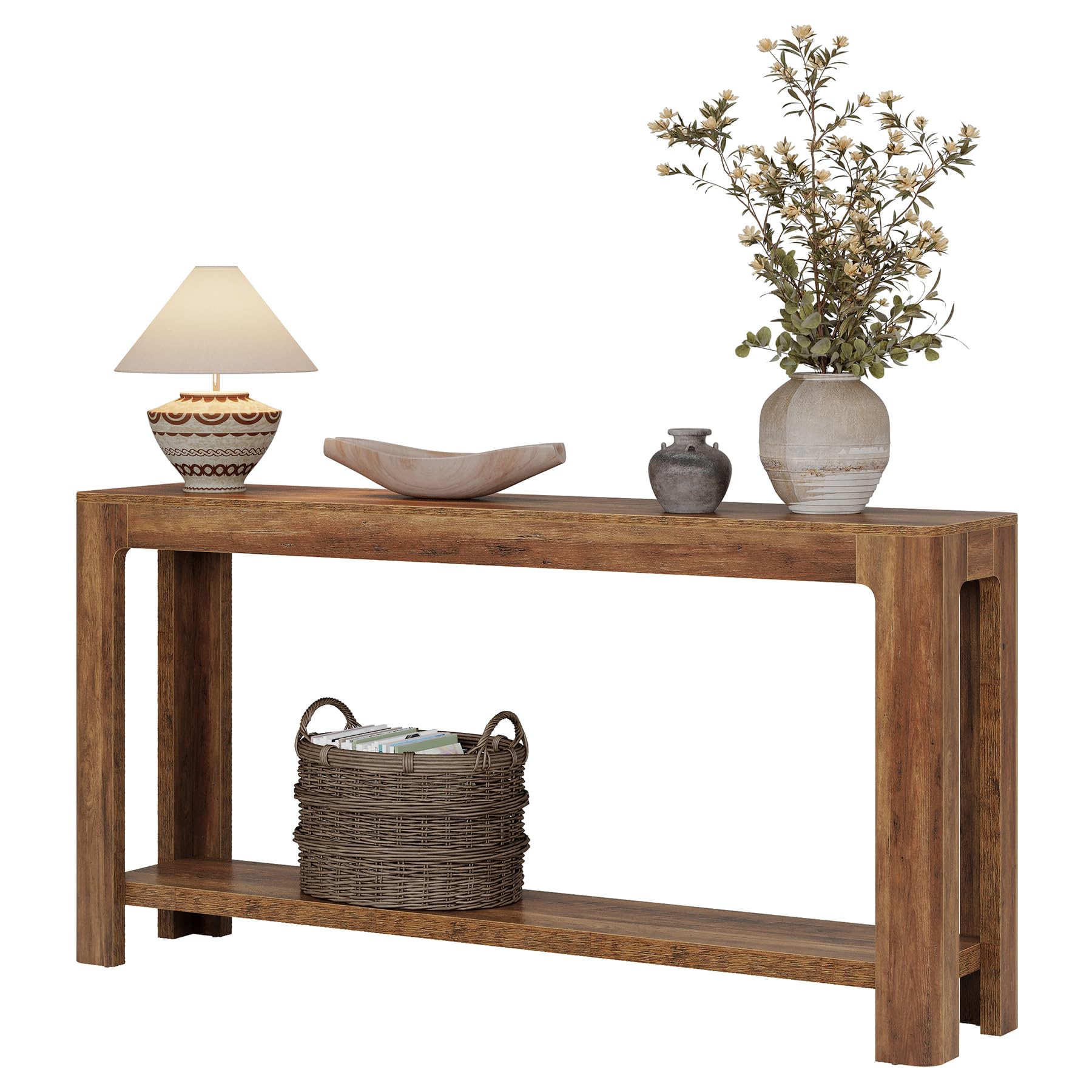 63" Farmhouse Console Table - 2-Tier Entryway Sofa Table, Rustic Brown