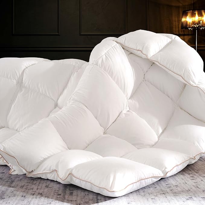 White Duck Feather Comforter King Size, All Season Duvet Insert Feather Downfiber Filled,