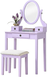 Moniys Moniya Pink Wood Makeup Vanity Table and Stool Set