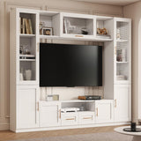 4-Piece Entertainment Wall Unit, Multifunctional TV Stand with Tempered Glass Door