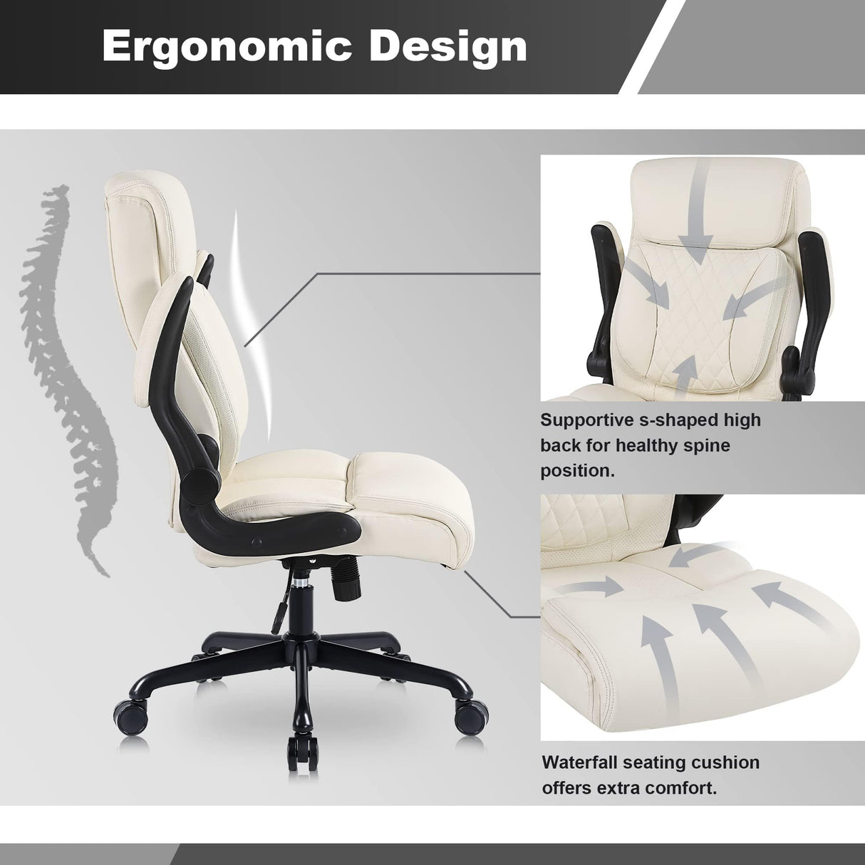 Executive Office Chair Set of 2, PU Leather Computer Chair with Lumbar Support