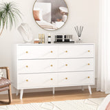 White Dresser for Bedroom, Modern 6 Drawer Dresser, Wide Chest of Drawers with Gold