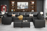 Large Modular Sectional Couch U Shaped Sofa with Storage, Faux Leather Modular Sofa 11 Seat Convertible