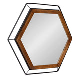 Wesman Modern Hexagon Wall Mirror, 28 x 28, Walnut and Black, Decorative Home Decor