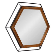 Wesman Modern Hexagon Wall Mirror, 28 x 28, Walnut and Black, Decorative Home Decor