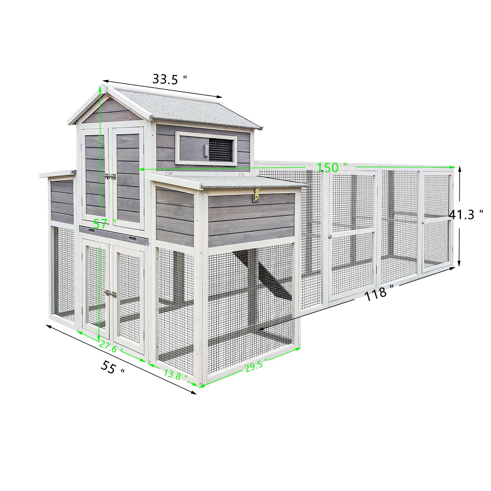150" Large Chicken Coop for 6-10 Chickens, Outdoor Chicken House
