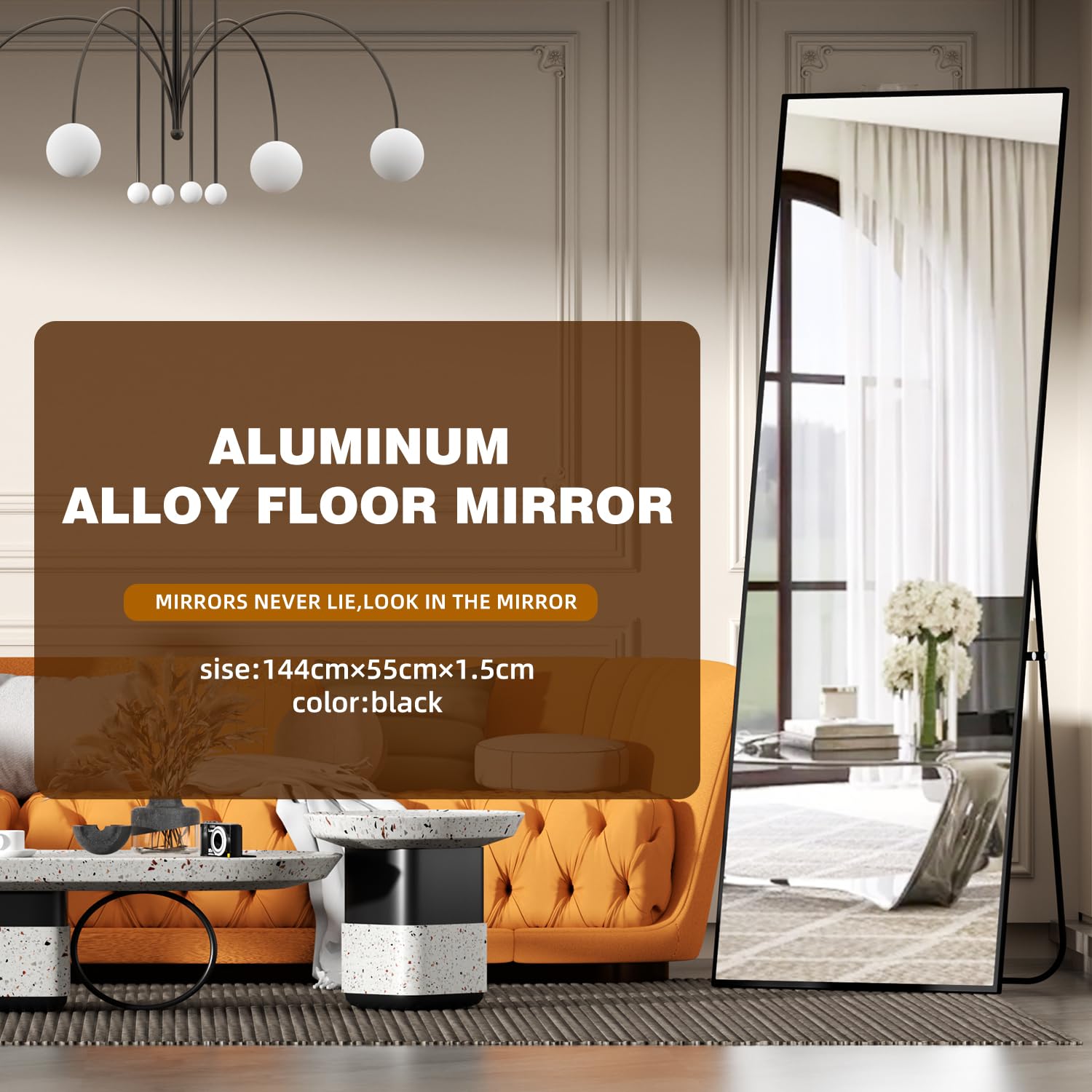 Full Length Mirror with Stand - 57x20 Aluminum Frame