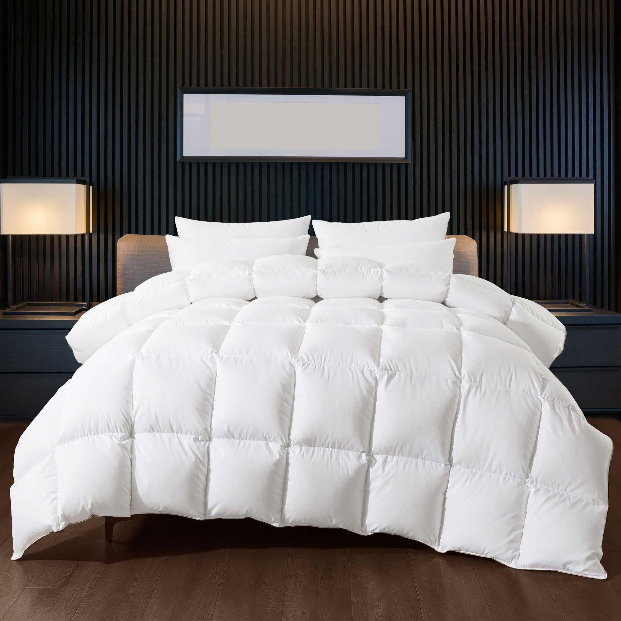 White Duck Feather Comforter King Size, All Season Duvet Insert Feather Downfiber Filled,
