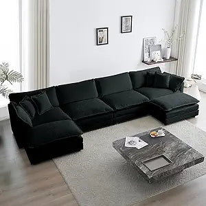 Chenille U-Shaped Modular Sectional Couch, Modern Comfy 3 Seater Deep Seat Cloud