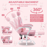 Kids Gaming Chair with Bunny Massage Lumbar Pillow - Pink Desk Chair with Adjustable Headrest & Footrest