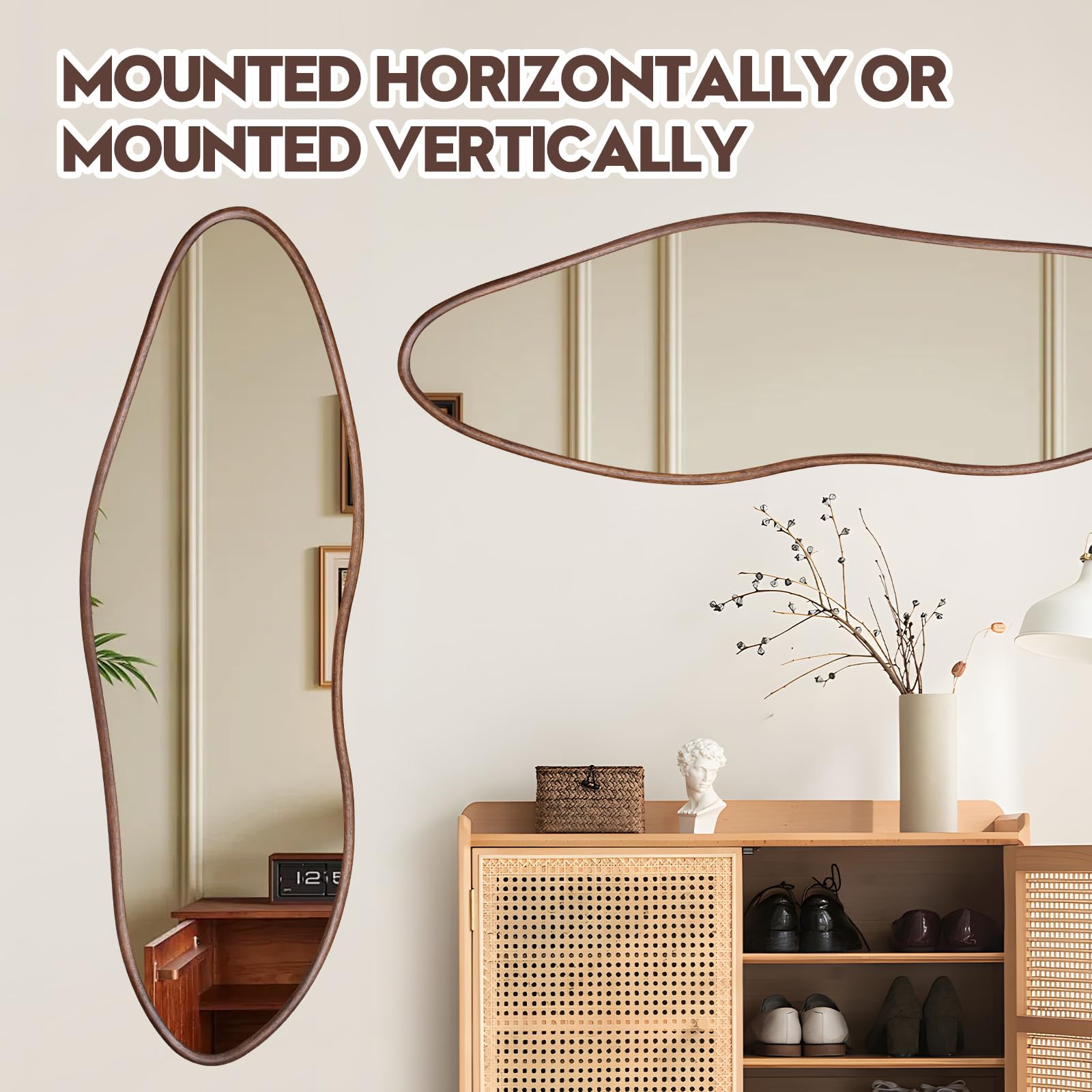 Cloud-Shaped Full Length Floor Mirror 64"x21" - Black Walnut Oak Frame