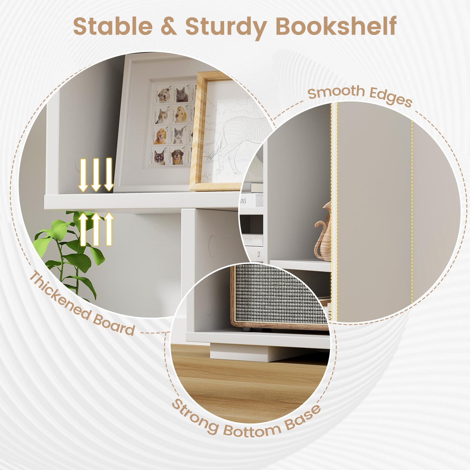 Geometric Bookshelf, 47 Inch Tall Bookcase with Multiple Open Shelves
