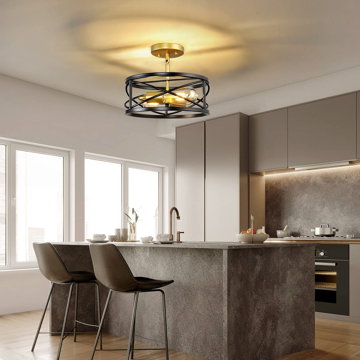 Semi Flush Mount Ceiling Light Fixtures, 2-Light Modern Kitchen