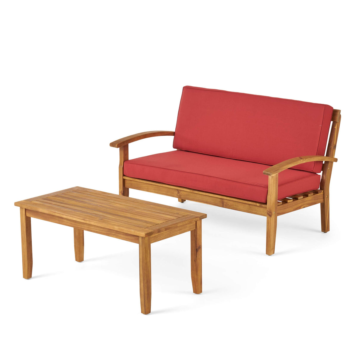 Peyton Outdoor Acacia Wood Loveseat and Coffee Table Set