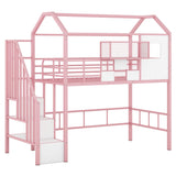 Twin Loft Bed with Stairs, Roof, Window and Full-Length Guardrail, House Loft Bed/Heavy