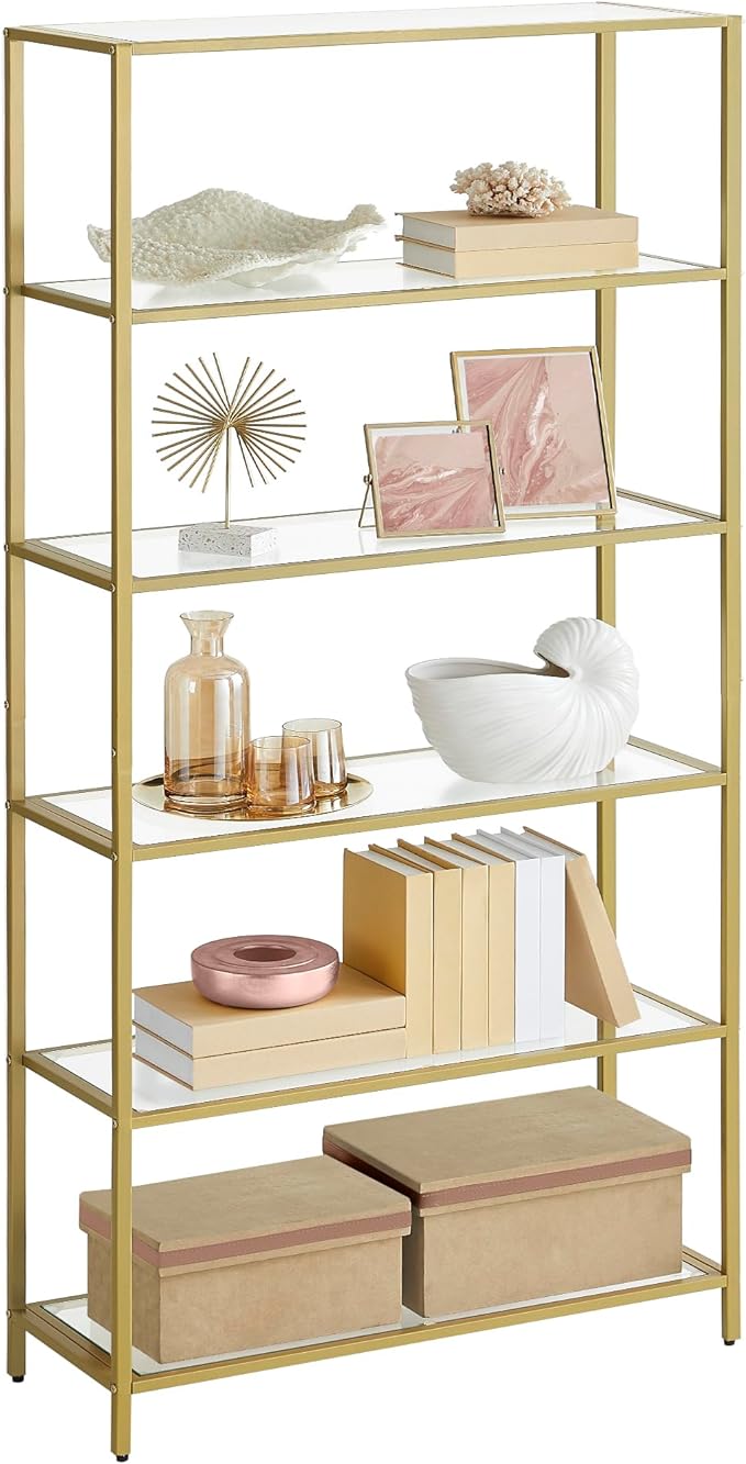 Bookcase, 6-Tier Bookshelf, Slim Shelving Unit for Bedroom, Bathroom, Home Office