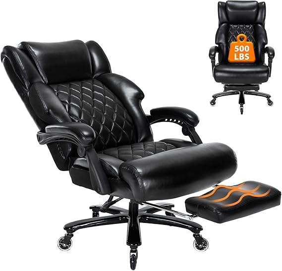 500 LBS Big and Tall Office Chair with Footrest - High Back Reclining Ergonomic Desk Chair