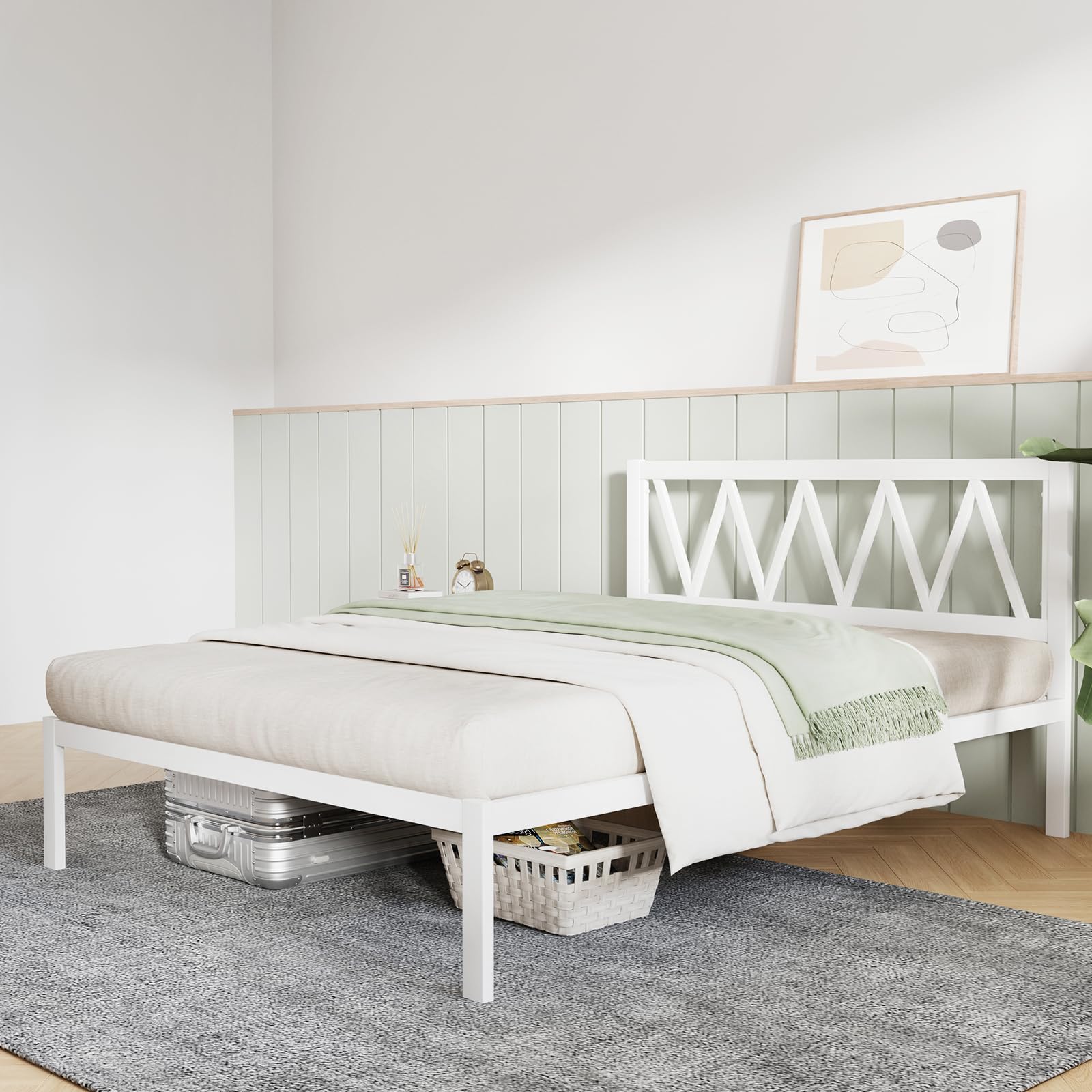 Queen Bed Frame with Headboard, 14 Inch Metal Platform Bed Frame Queen Size, Heavy