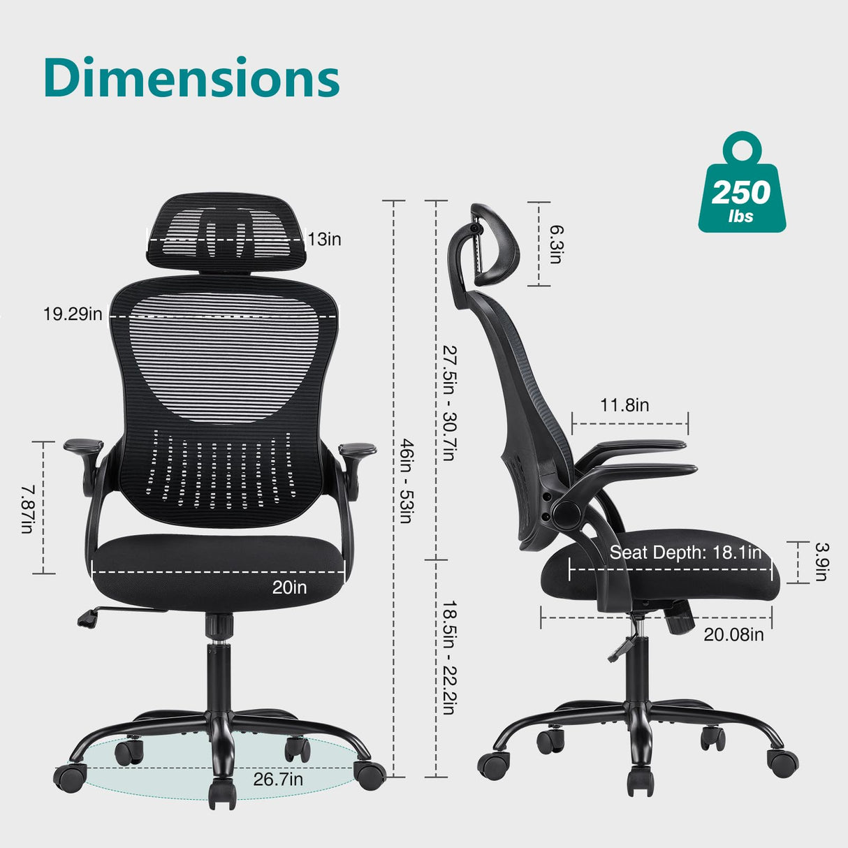 Office Computer Desk Chair, Ergonomic High-Back Mesh Rolling Work Task Chairs