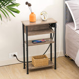 Narrow Side Table with Charging Station, End Table for Small Spaces