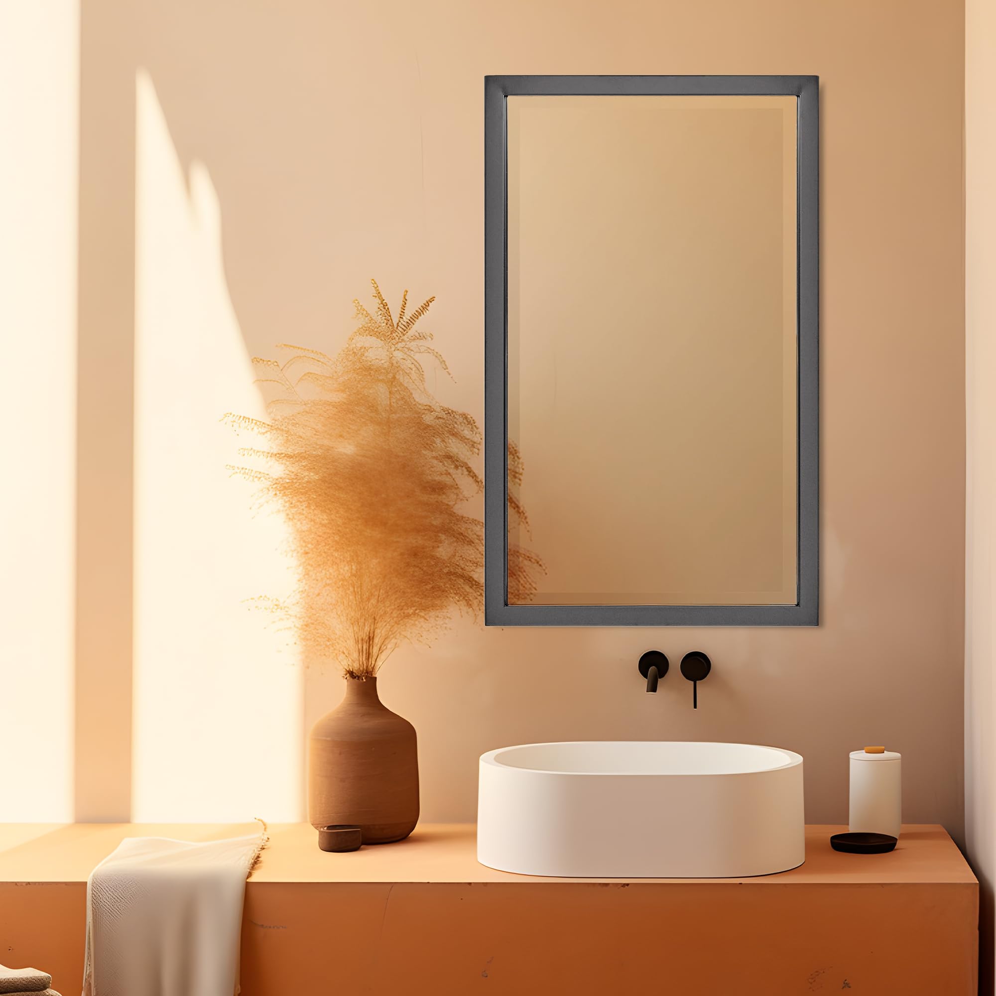 Brushed Black Recessed Medicine Cabinet with Beveled Mirror