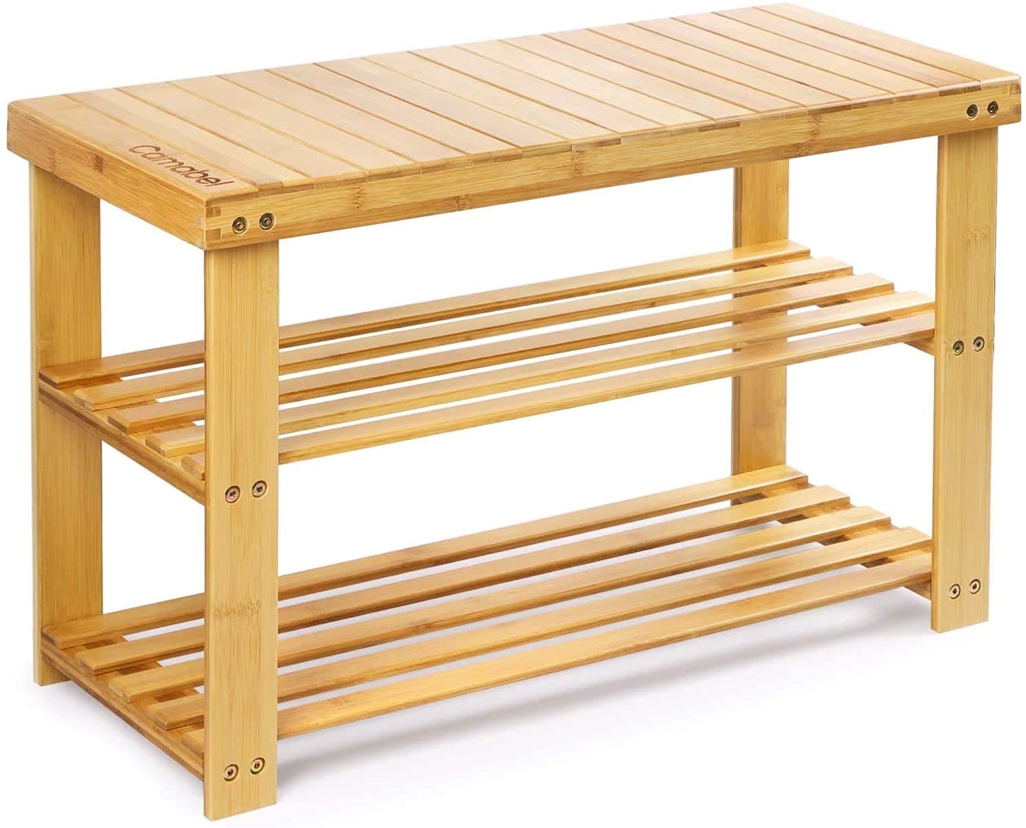 Wood Shoe Rack Bamboo Shoe Rack for Entryway Bench
