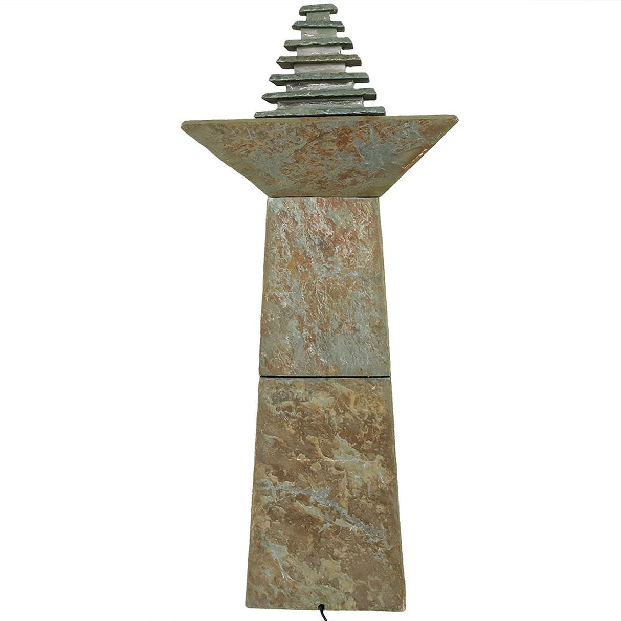 Slate Outdoor Water Fountain - Layered Pyramid Outdoor Water Feature with LED Lights