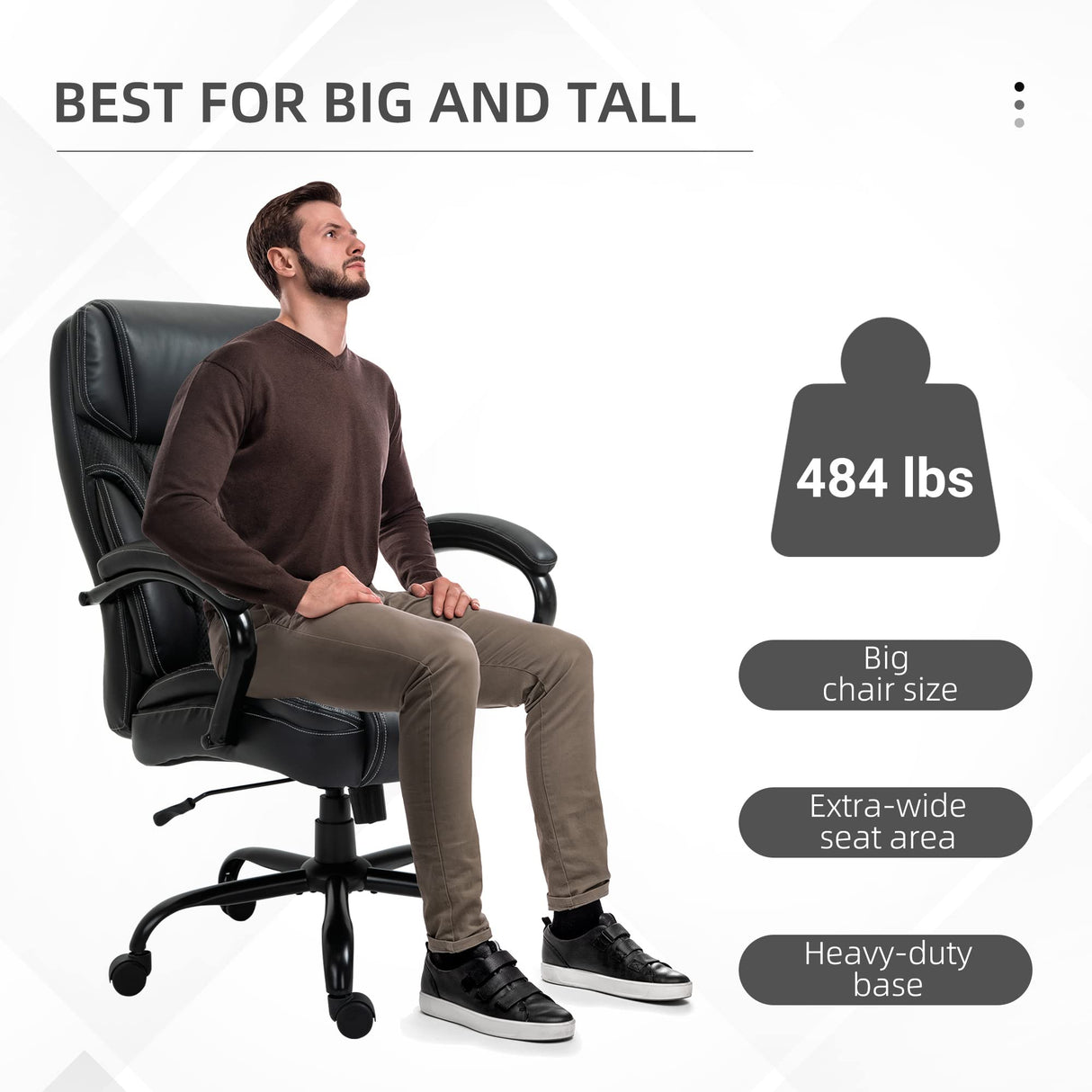 484LBS Big and Tall Ergonomic Executive Office Chair with Wide Seat, High Back