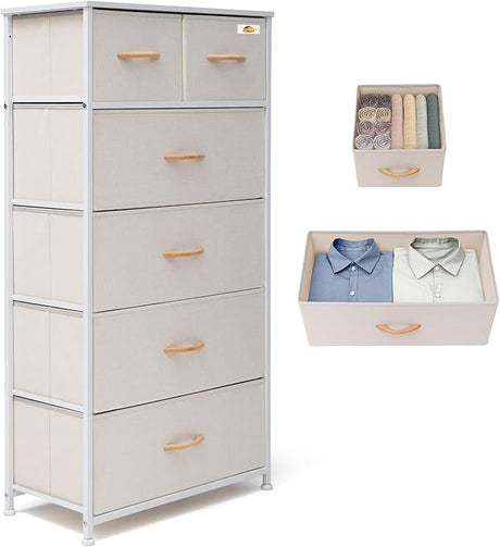 Fabric Dresser for Bedroom, Tall Skinny Dresser with 6 Drawers, Storage Organizer Tower