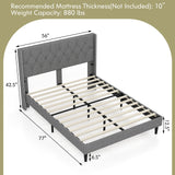 Full Size Upholstered Platform Bed Frame with Tufted Headboard