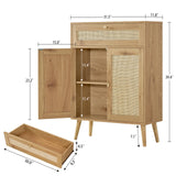 Iwell Storage Cabinet with Adjustable Shelf, Rattan Cabinet with Large Drawer, Sideboard Bufffet Cabient with Storage, Bathroom Storage Cabinet, Accent Cabinet for Entryway, Natural