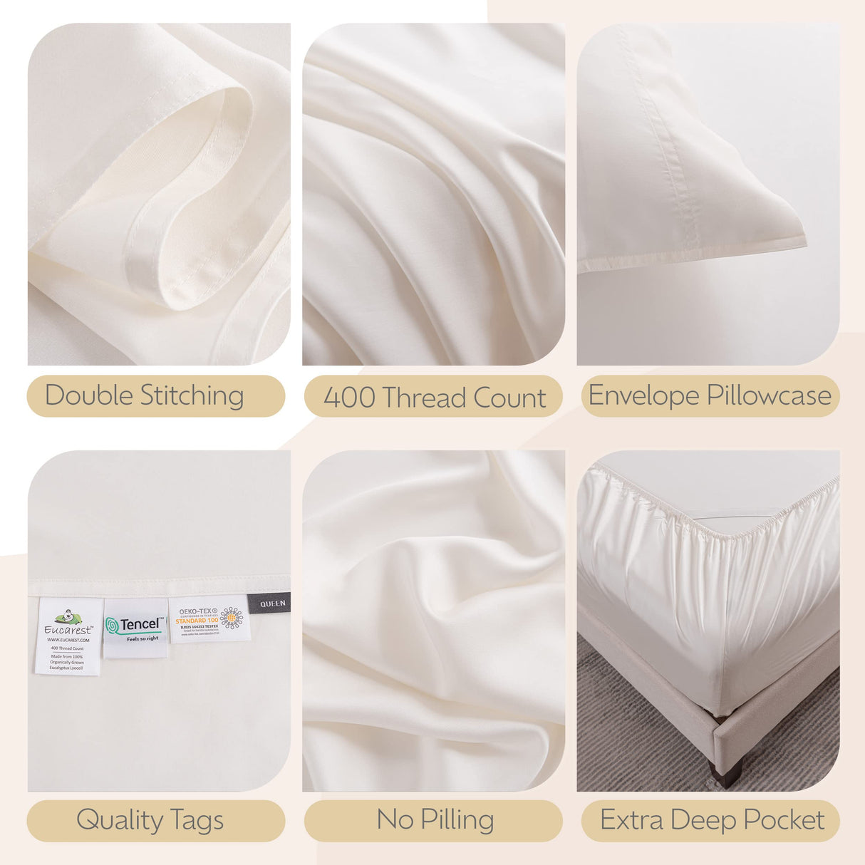 Lyocell Bed Sheets, Hypoallergenic 100% Organic Tencel, Thermal Regulating and Moisture