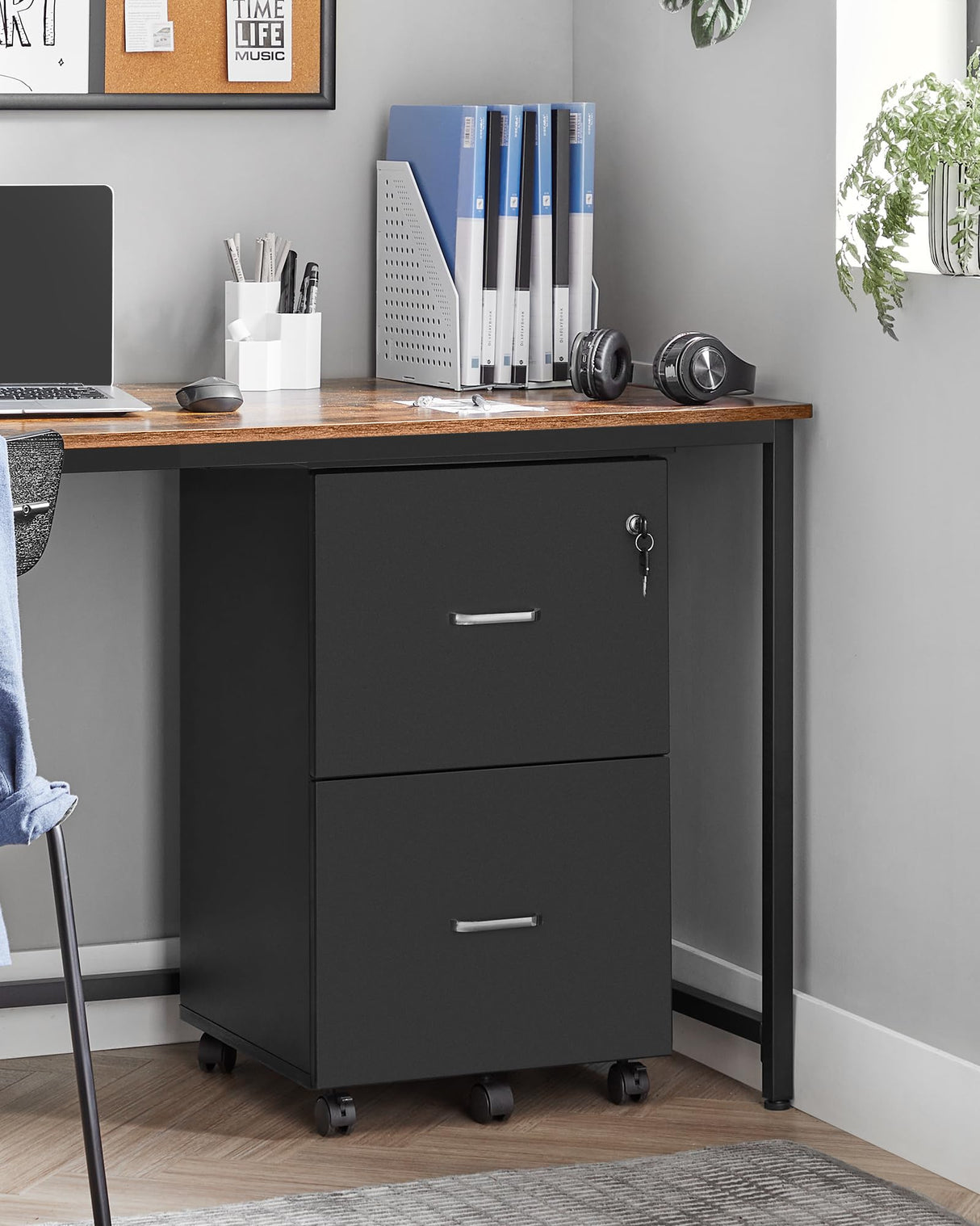 2-Drawer File Cabinet, Locking Wood Filing Cabinet for Home Office